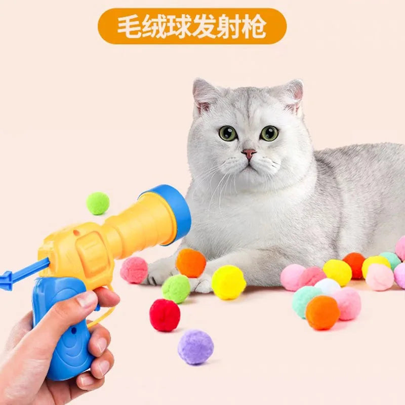 Cat Toys Interactive Launch Training Toy Mini Pompoms Launcher Games Pet Accessories Supplies Indoor Cats Self Play
