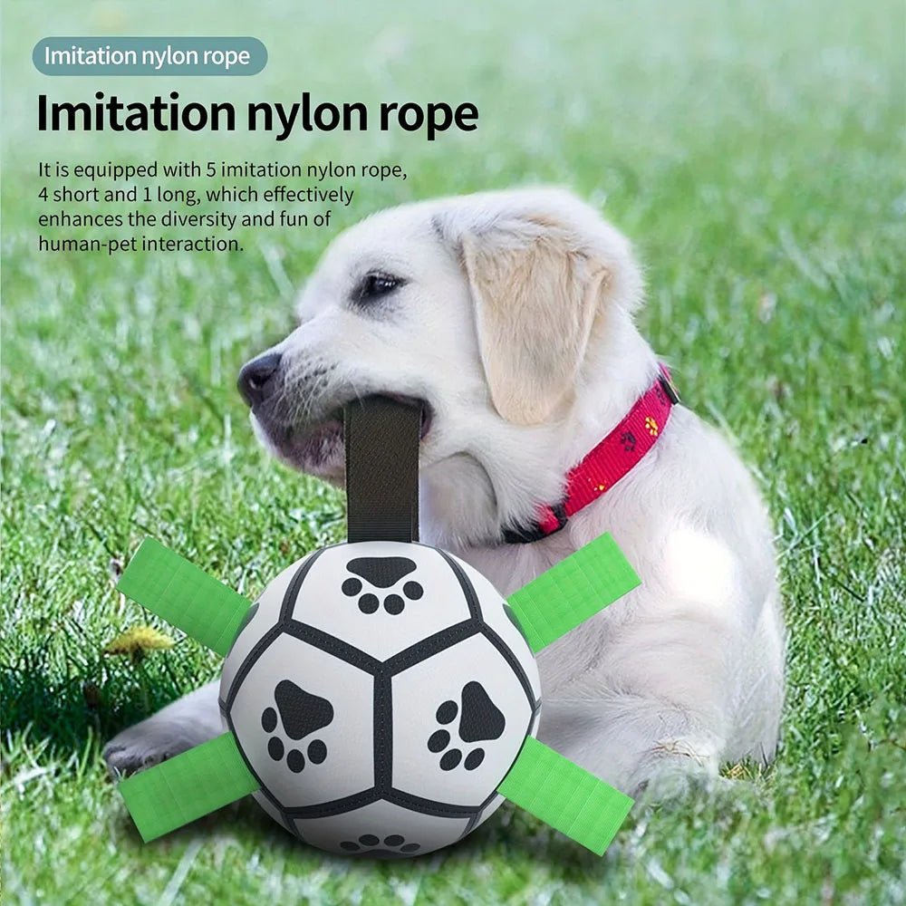 Dog Toys Soccer Ball with Straps Interactive Dog Toy for Tug of War Puppy Durable Ball Toys for Medium Large Dogs Pet Supplies