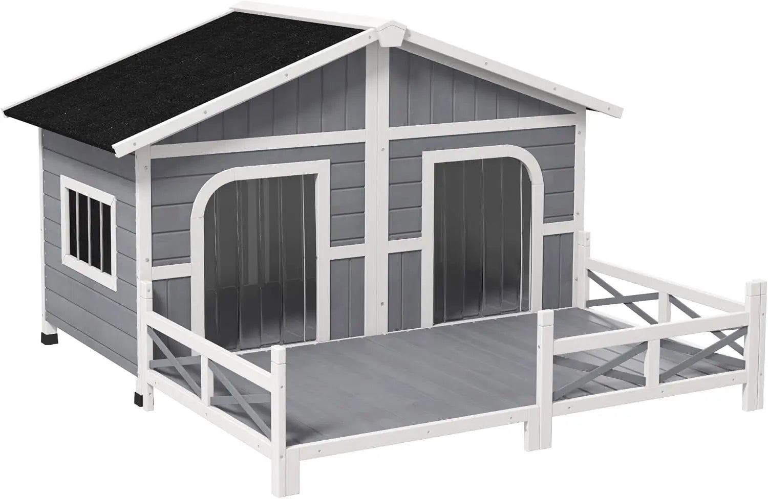 Dog House Outdoor, Wooden Dog Kennel Weatherproof with Porch, Double Room, Openable Roof, Removable Bottom, Elevated Floor