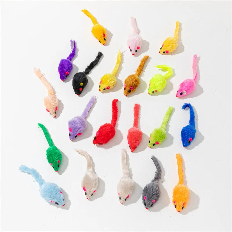 Cat Toys Rabbit Fur False Mouse Feather Rainbow Mouse Toy Funny Playing Toys For Kitten