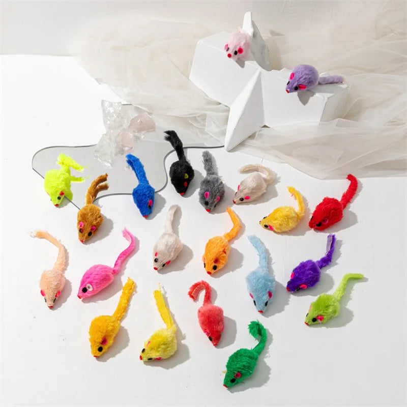 Cat Toys Rabbit Fur False Mouse Feather Rainbow Mouse Toy Funny Playing Toys For Kitten