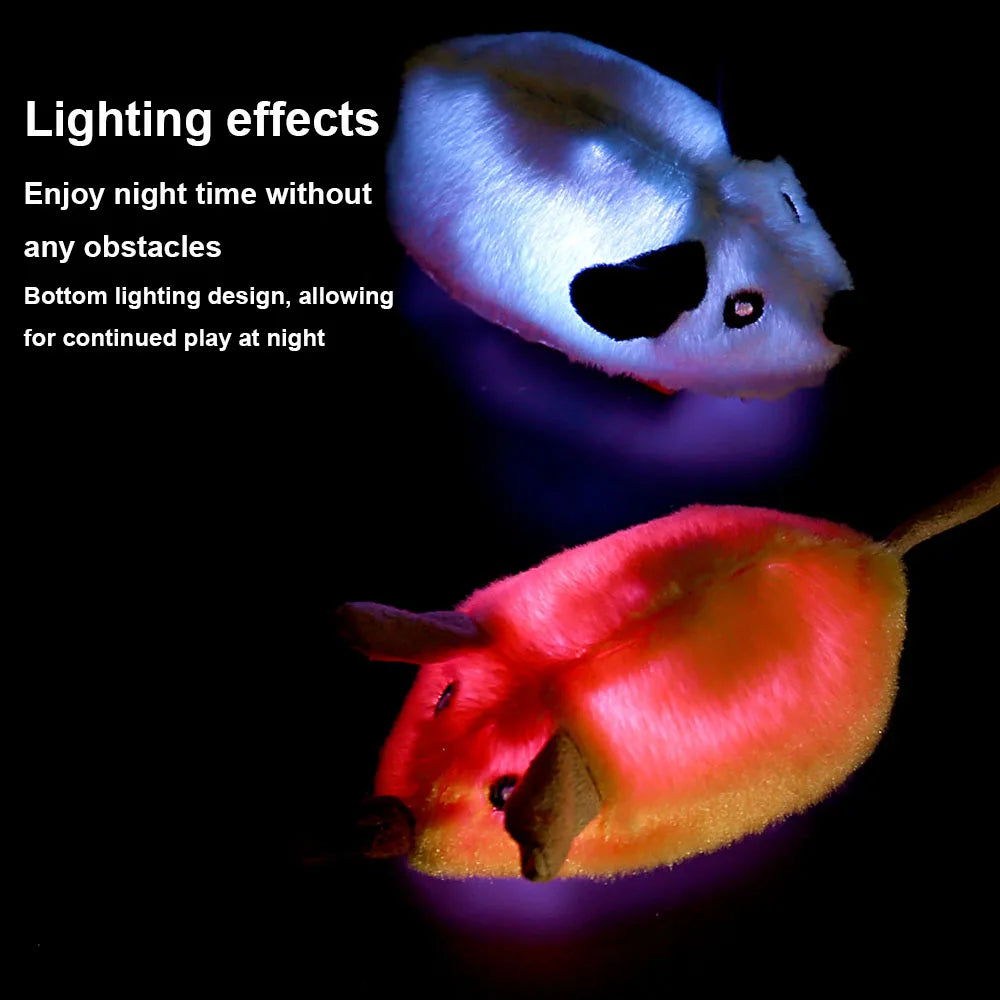 Interactive Plush Cat Toy with Sound & LED Light USB Rechargeable Steerable & Obstacle Avoidance for Indoor Cats