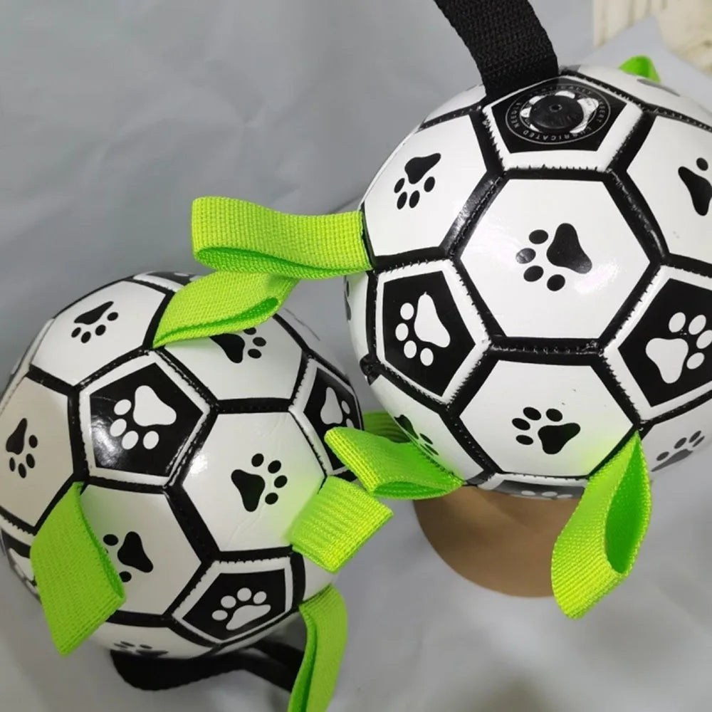 Dog Toys Soccer Ball with Straps Interactive Dog Toy for Tug of War Puppy Durable Ball Toys for Medium Large Dogs Pet Supplies