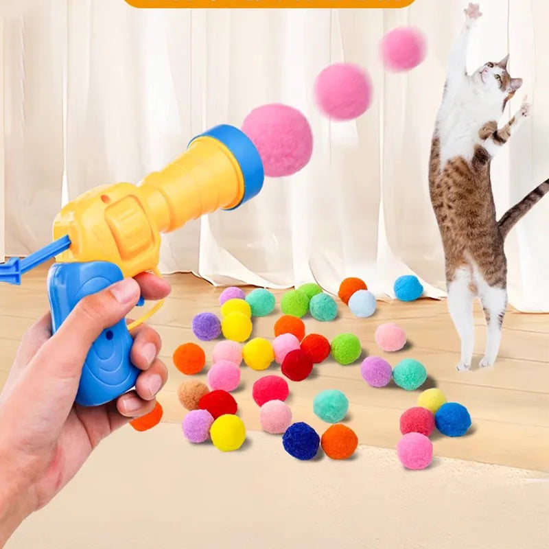 Cat Toys Interactive Launch Training Toy Mini Pompoms Launcher Games Pet Accessories Supplies Indoor Cats Self Play