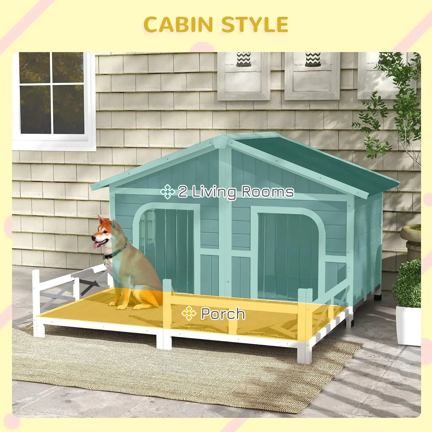 Dog House Outdoor, Wooden Dog Kennel Weatherproof with Porch, Double Room, Openable Roof, Removable Bottom, Elevated Floor