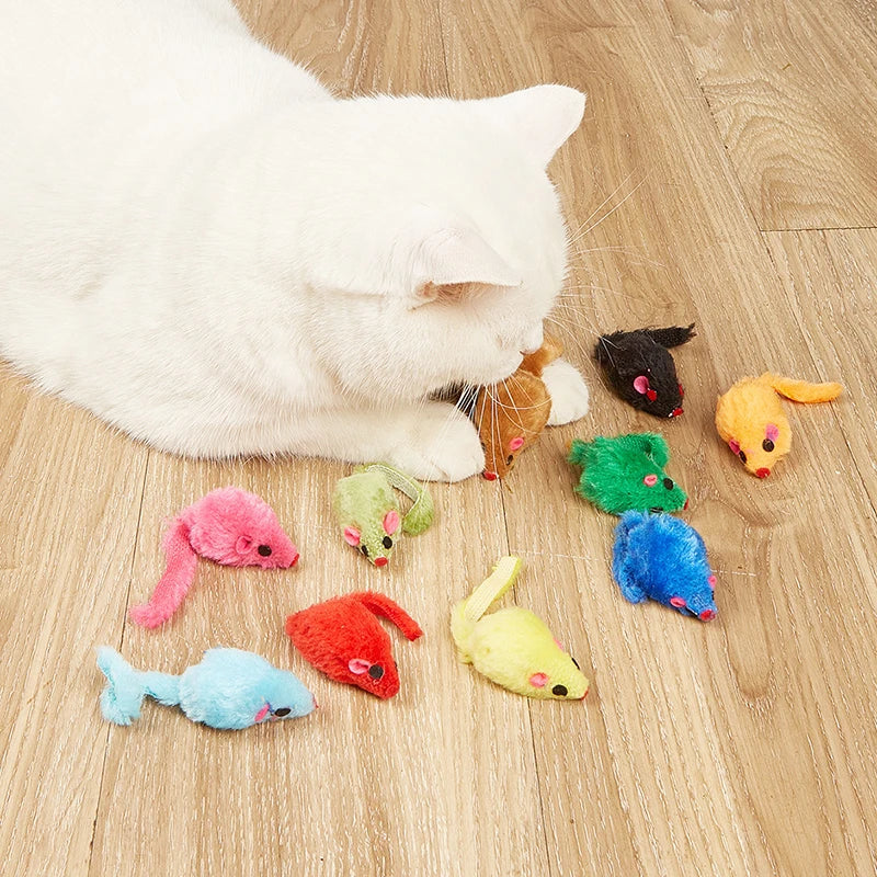 Cat Toys Rabbit Fur False Mouse Feather Rainbow Mouse Toy Funny Playing Toys For Kitten