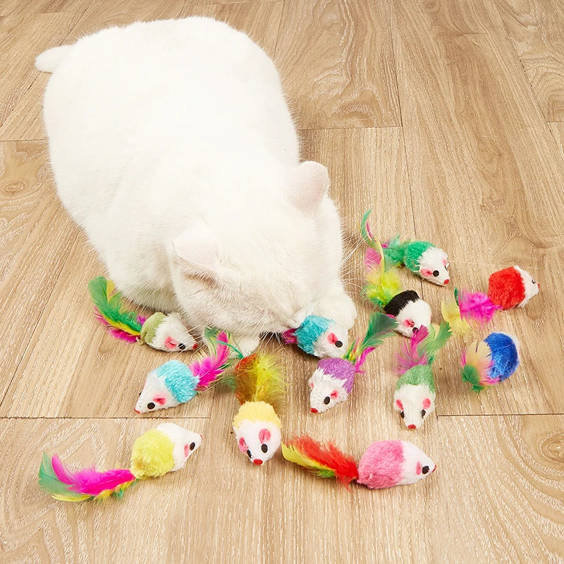 Cat Toys Rabbit Fur False Mouse Feather Rainbow Mouse Toy Funny Playing Toys For Kitten