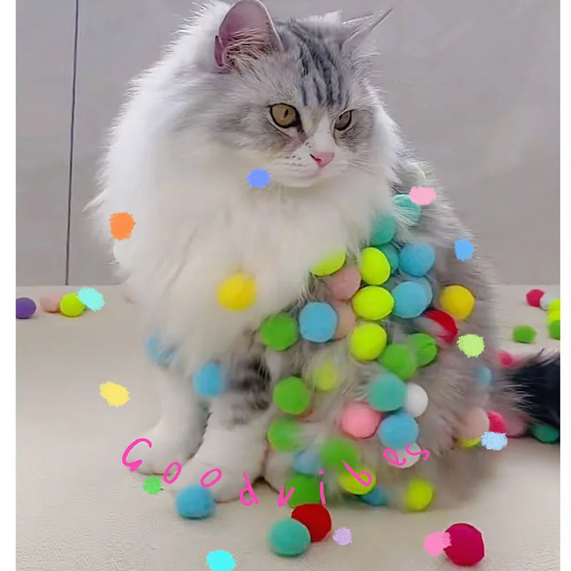 Cat Toys Interactive Launch Training Toy Mini Pompoms Launcher Games Pet Accessories Supplies Indoor Cats Self Play