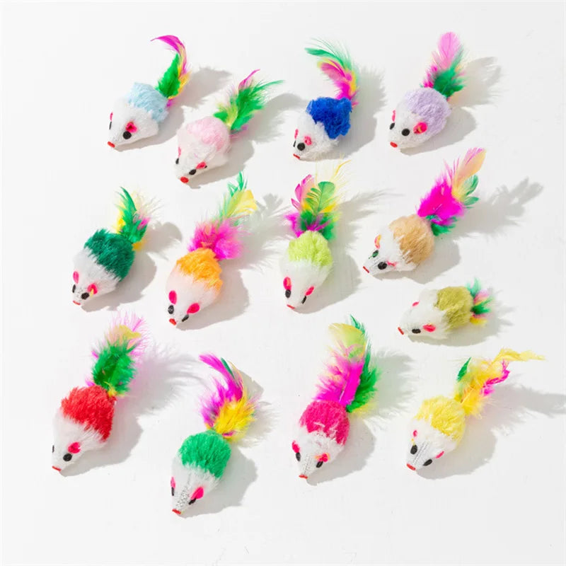 Cat Toys Rabbit Fur False Mouse Feather Rainbow Mouse Toy Funny Playing Toys For Kitten