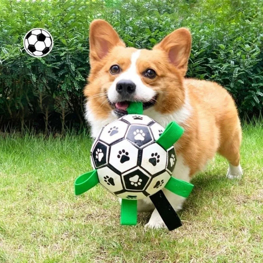 Dog Toys Soccer Ball with Straps Interactive Dog Toy for Tug of War Puppy Durable Ball Toys for Medium Large Dogs Pet Supplies